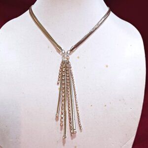 Handmade Silver Tone Rhinestone Sparkle Fringe Fashion Choker Necklace